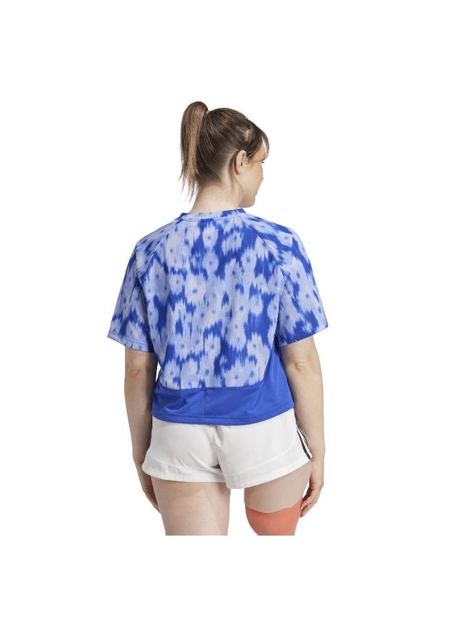 Adidas Aop Flower Tee Blue Training T-Shirts 2XS  - Image 5