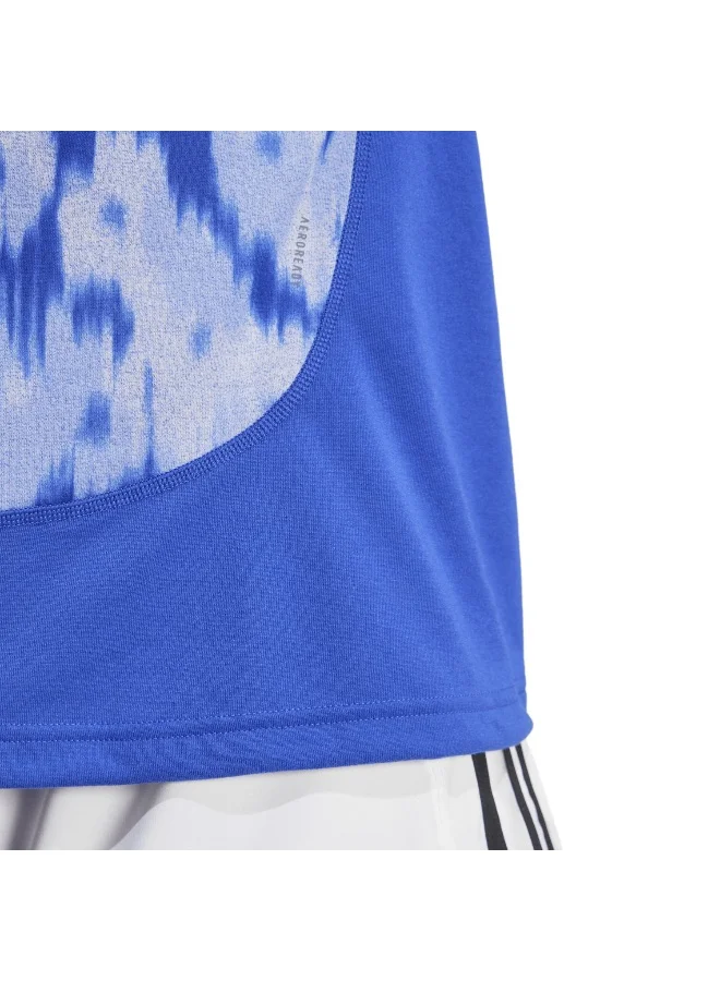 adidas تي شيرت تدريب أزرق بنقشة زهور Aop مقاس 2XS