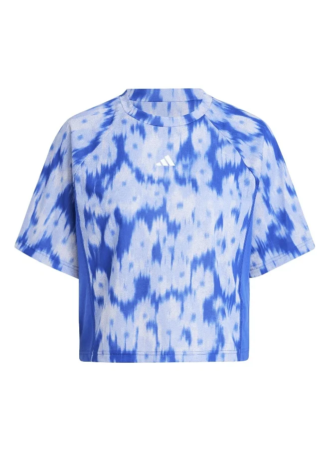 Adidas adidas Aop Flower Tee Blue Training T-Shirts 2XS