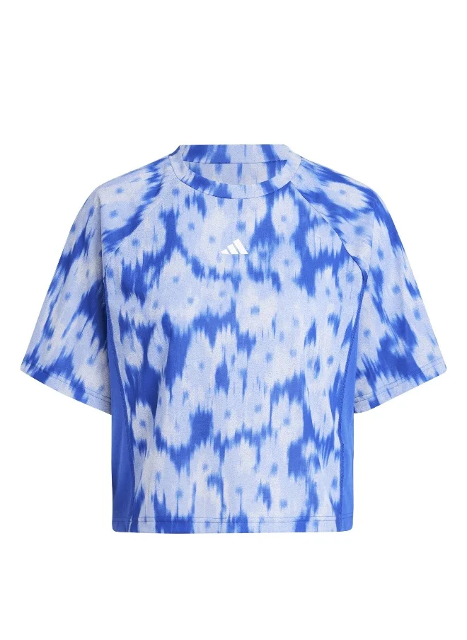Adidas adidas Aop Flower Tee Blue Training T-Shirts 2XS