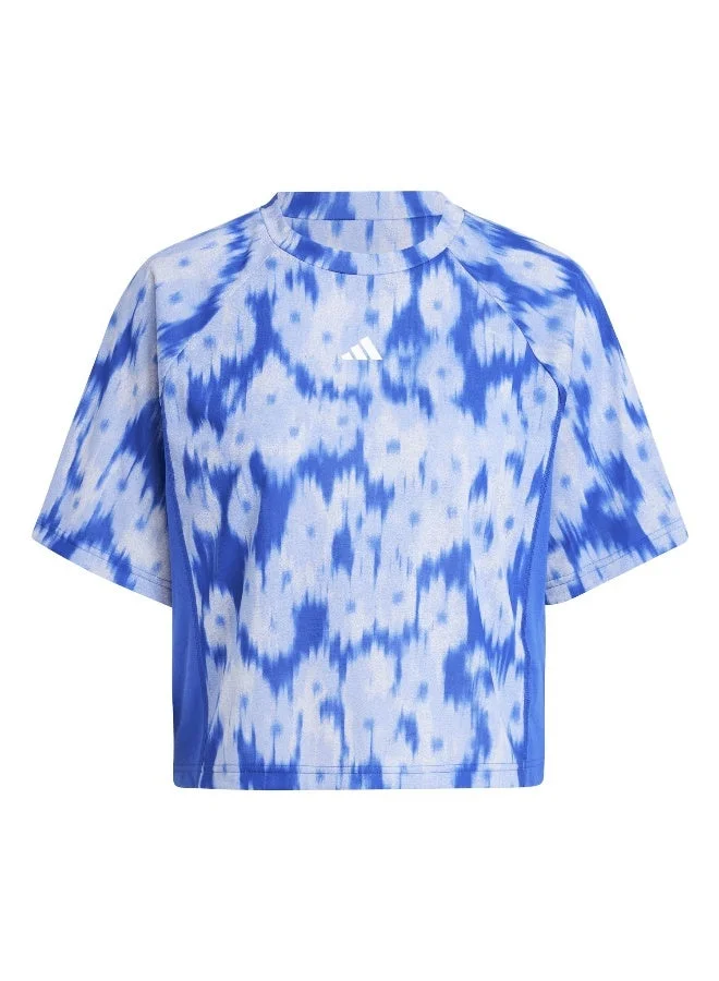 Adidas Aop Flower Tee Blue Training T-Shirts 2XS
