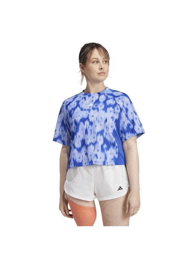 Adidas Aop Flower Tee Blue Training T-Shirts 2XS