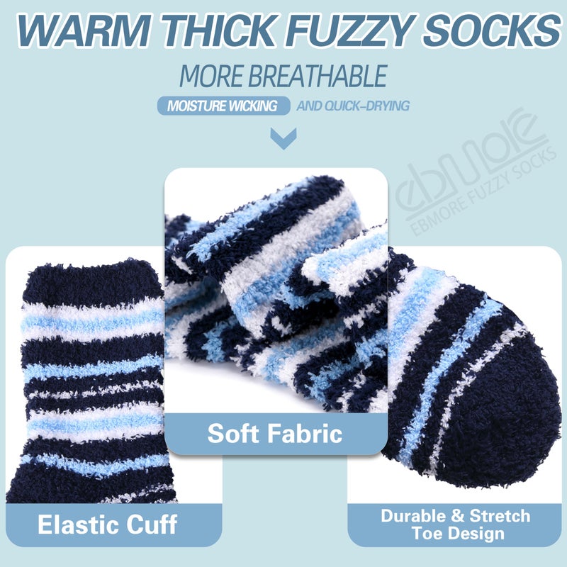 EBMORE Fuzzy Socks - Men & Women's Fluffy Warm Winter Thick Cozy Slipper Cabin Soft Stocking Stuffers Socks (Dark Stripes) - Image 4