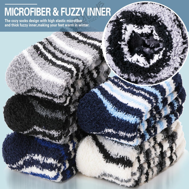 EBMORE Fuzzy Socks - Men & Women's Fluffy Warm Winter Thick Cozy Slipper Cabin Soft Stocking Stuffers Socks (Dark Stripes) - Image 5