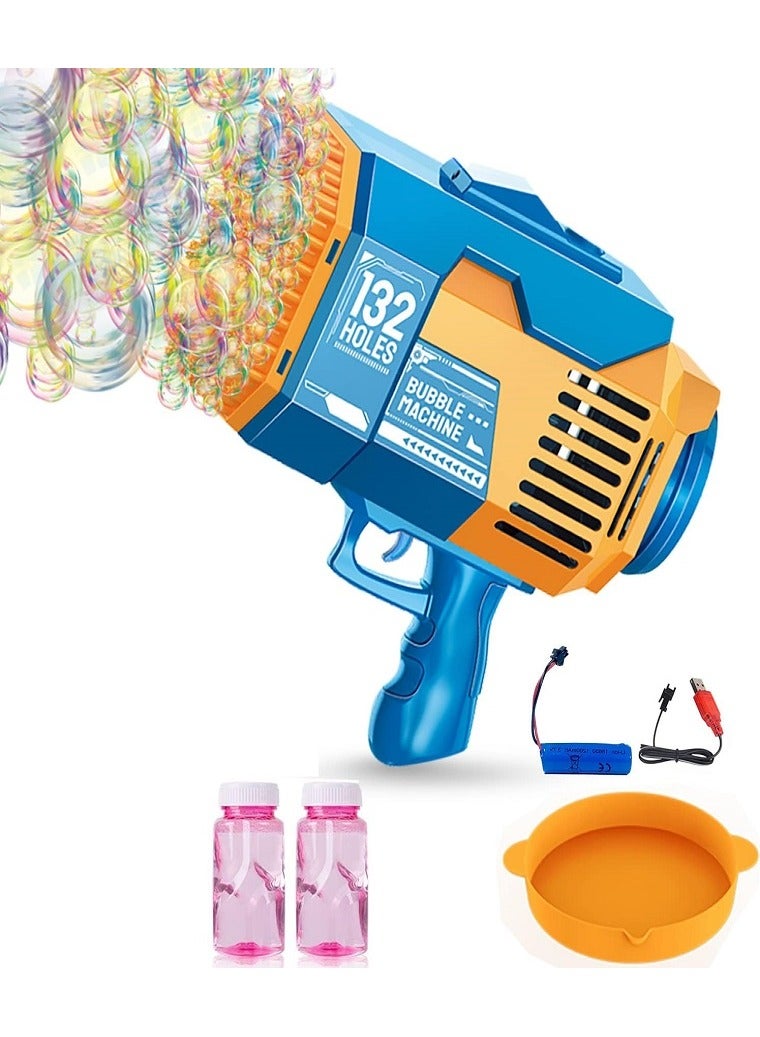Bubble Machine آلة مسدس الفقاعات ذات 132 فتحة – لعبة نافخة الفقاعات مع أضواء ملونة، صانعة فقاعات كبيرة للأطفال، للمتعة في الأماكن المفتوحة والمغلقة (أزرق) - Image 1