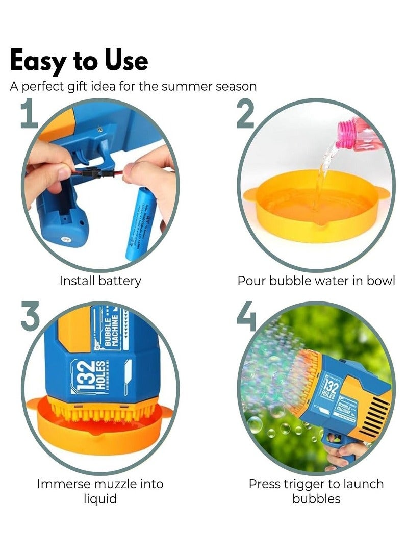 Bubble Machine آلة مسدس الفقاعات ذات 132 فتحة – لعبة نافخة الفقاعات مع أضواء ملونة، صانعة فقاعات كبيرة للأطفال، للمتعة في الأماكن المفتوحة والمغلقة (أزرق) - Image 2