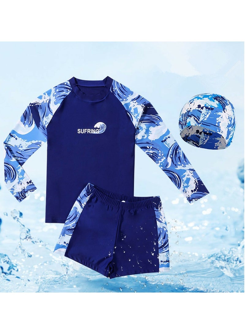 Loquat Boys Split Swimsuits Set Long Sleeve Swim Shirts With Trunks And Swim Cap Quick Dry Swim Set