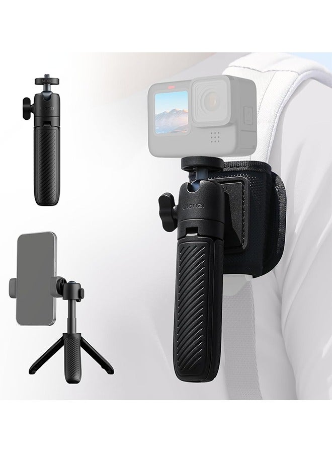 ULANZI MT88 ClipMate Camera Tripod, Selfie Stick w Velcro Strap & Action Camera Adapter, Mini Tabletop Tripod w Cold Shoe, Travel Tripod for iPhone Series & Action Cam, Vlogging Live Streaming - Image 1