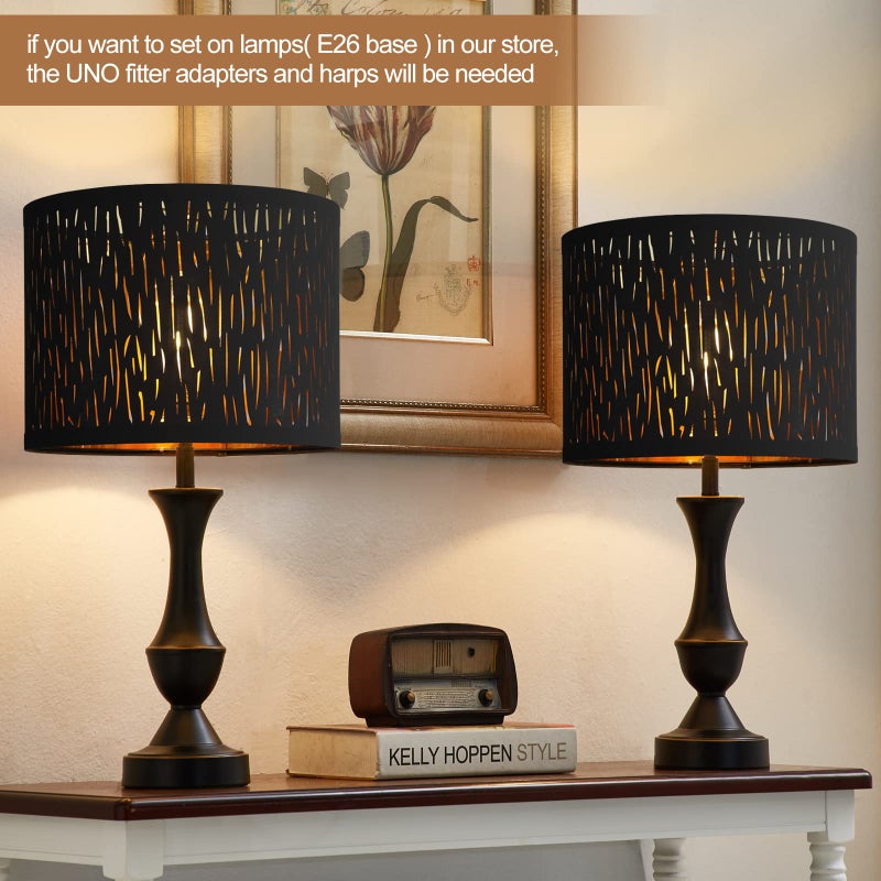 Luvkczc Black Lampshades Set of 2, Drum Lamp shade with Hollow-carved Design, 12.7" x 12.7" x 10 Inches Lampshades for Table Lamp, Floor Lamp, Pendant Light, Lamp Shade Harp Holder Included - Image 2