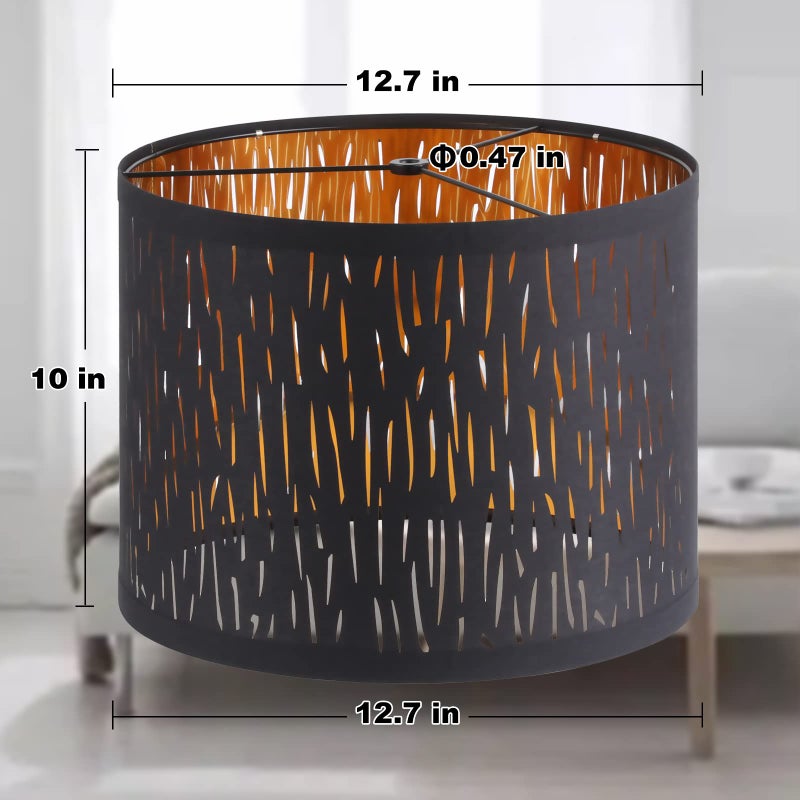 Luvkczc Black Lampshades Set of 2, Drum Lamp shade with Hollow-carved Design, 12.7" x 12.7" x 10 Inches Lampshades for Table Lamp, Floor Lamp, Pendant Light, Lamp Shade Harp Holder Included - Image 4