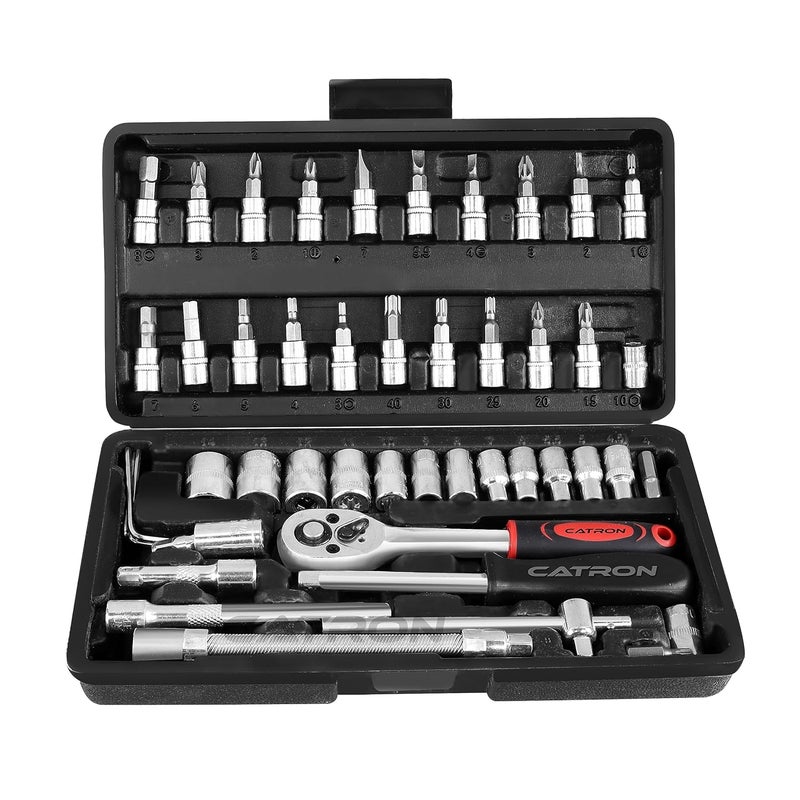 Catron 46 In 1 Pcs Tool Kit Hand Tool Kit Wrench Set Multi Purpose Combination Tool Case Precision Socket SetScrewdriver and Socket SetBike Car Tool - Image 1