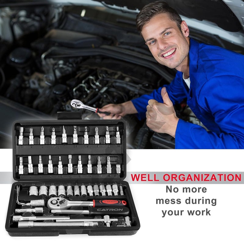 Catron 46 In 1 Pcs Tool Kit Hand Tool Kit Wrench Set Multi Purpose Combination Tool Case Precision Socket SetScrewdriver and Socket SetBike Car Tool - Image 2