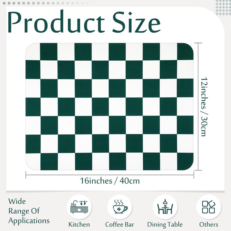 Tinideya Coffee Mat Checkered Dish Drying Mat for Kitchen Counter Coffee Bar Vintage Buffalo Dish Pad Absorbent Kitchen Drying Mat for Bar Station Accessories Easy Clean(Dark Green,12 x 16 Inches) - Image 2