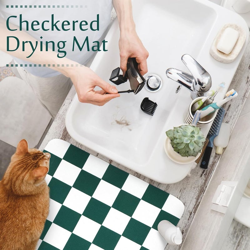 Tinideya Coffee Mat Checkered Dish Drying Mat for Kitchen Counter Coffee Bar Vintage Buffalo Dish Pad Absorbent Kitchen Drying Mat for Bar Station Accessories Easy Clean(Dark Green,12 x 16 Inches) - Image 5