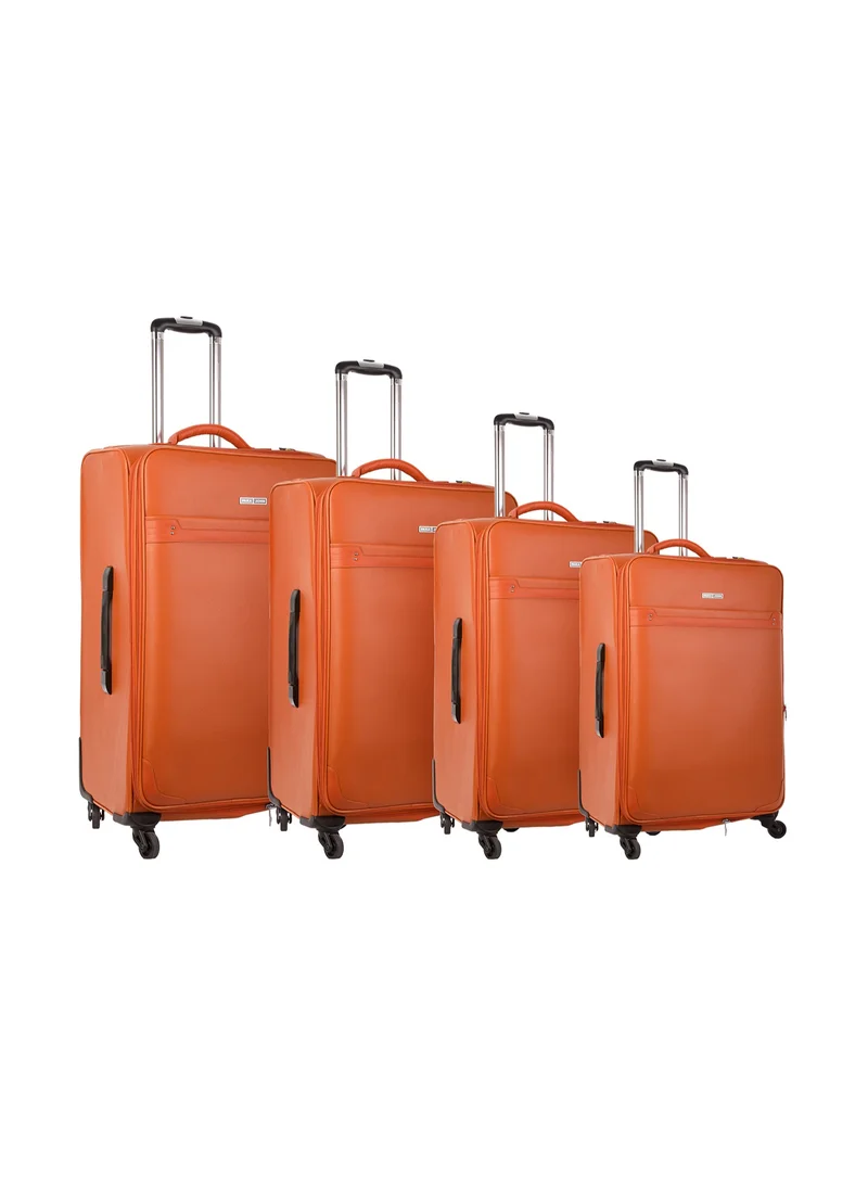 بارا جون Prime Luxe 4-Piece Leather Luggage Set – Durable 4-Wheel Spinner Suitcases with Grab Handle – Lightweight Travel Bags in Orange– Stylish and Reliable