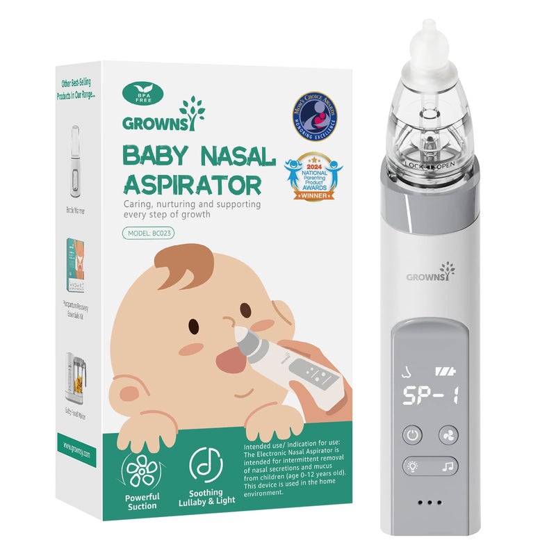 GROWNSY GROWNSY Nasal Aspirator for Baby, Baby Nose Sucker Pro with 3 Soft Silicone Tips, Adjustable Suction, Electric Nose Suction for Baby, Built-in Music & Light Soothing  - Image 1