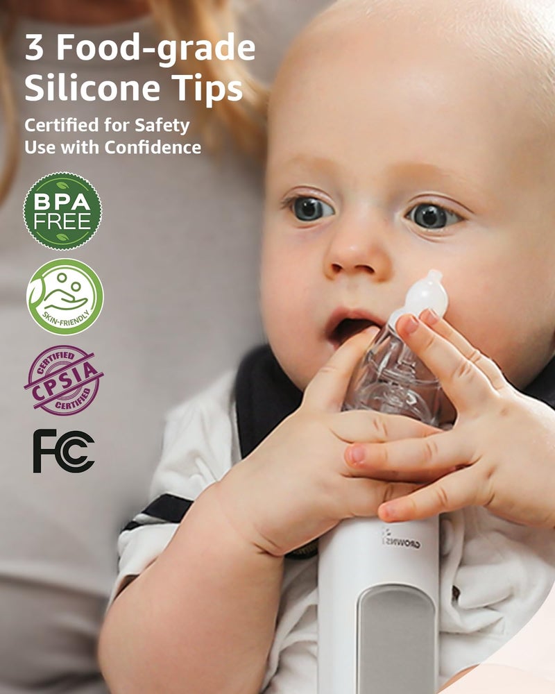 GROWNSY GROWNSY Nasal Aspirator for Baby, Baby Nose Sucker Pro with 3 Soft Silicone Tips, Adjustable Suction, Electric Nose Suction for Baby, Built-in Music & Light Soothing  - Image 5
