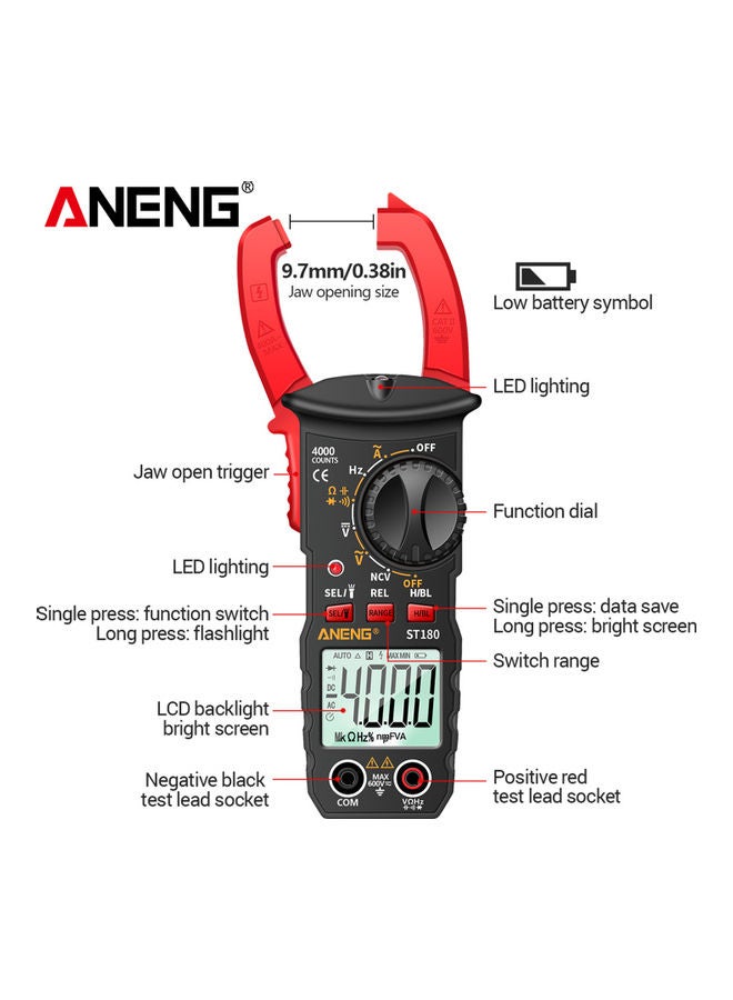 4000 Count Digital Clamp Meter Multicolour - Image 2