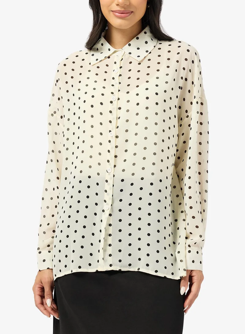 Polka Dot Button Down Sheer Shirt