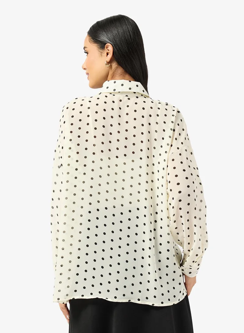 Ginger  Polka Dot Button Down Sheer Shirt for Women | Best Price UAE