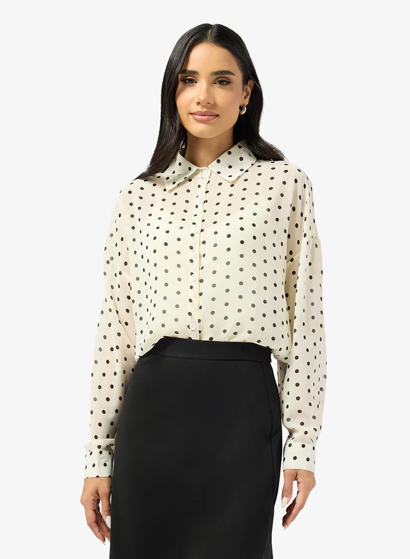 Ginger  Polka Dot Button Down Sheer Shirt for Women | Best Price UAE