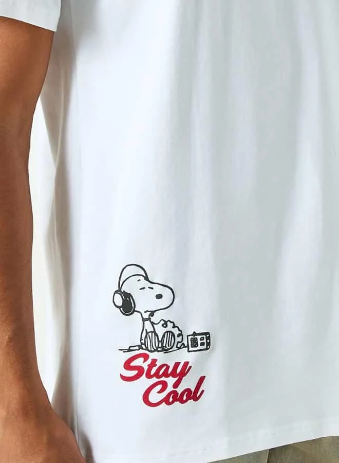 SP Characters Peanuts Print Crew Neck T-shirt with Short Sleeves