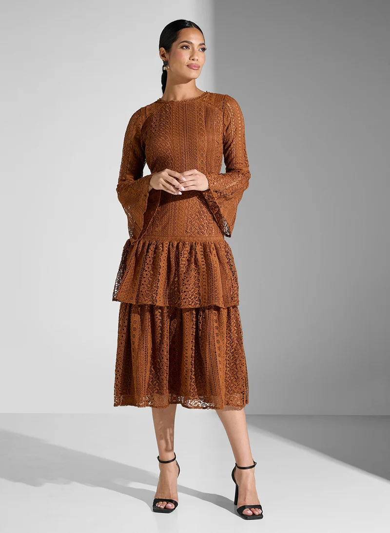 Just Me Lace Ruffle Hem Dress