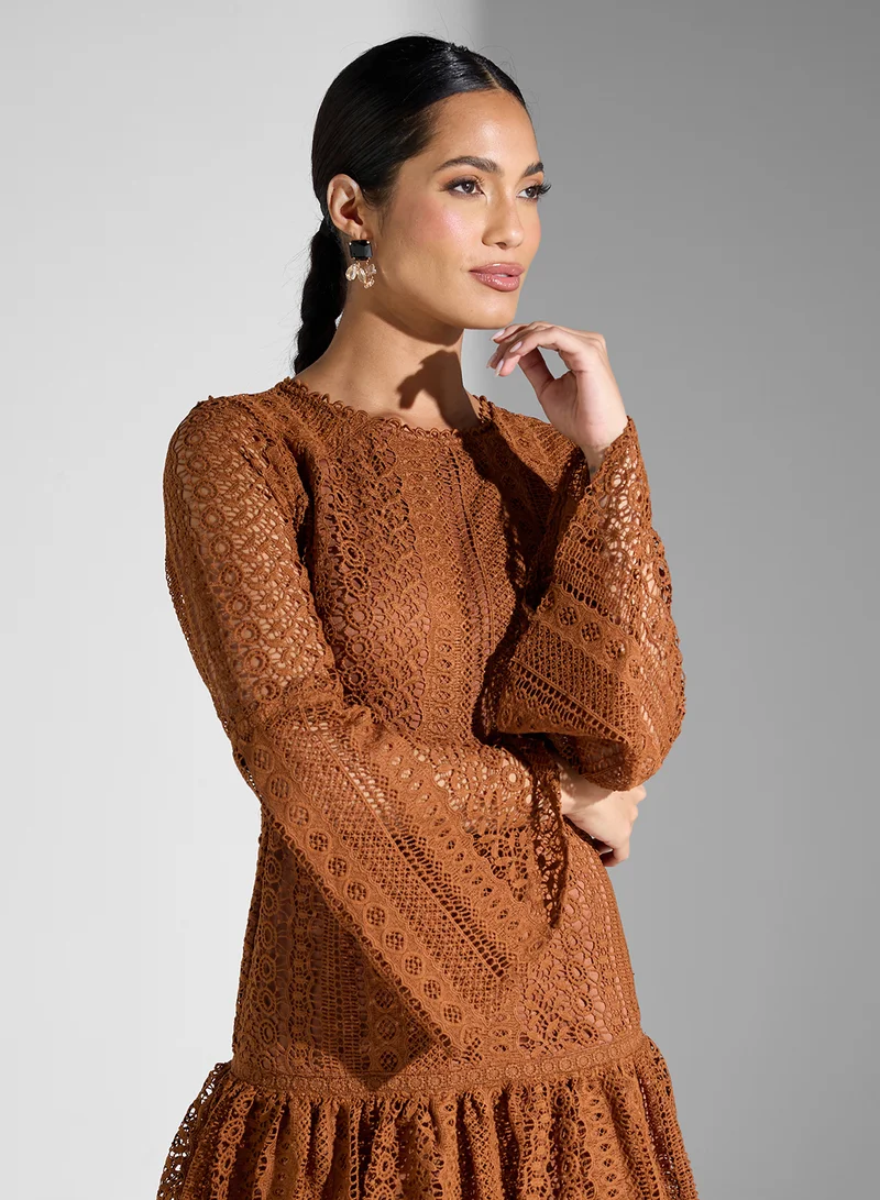 Just Me Lace Ruffle Hem Dress