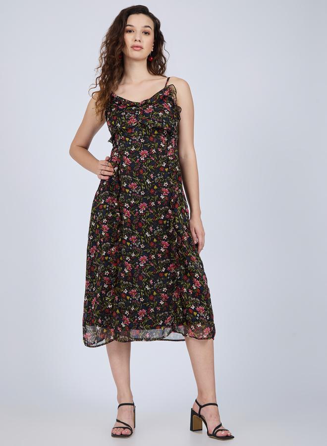OUTZIDR Black Floral Ruffle Midi Dress - Image 5