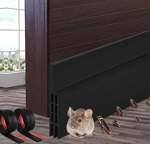 GUKOY 2 Pack Door Draft Stopper Under Door Draft Blocker Insulator Door Sweep Weather Stripping Noise Stopper Strong Adhesive 2" Width x 39" Length Black - Image 1