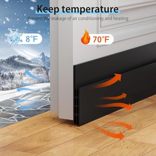 GUKOY 2 Pack Door Draft Stopper Under Door Draft Blocker Insulator Door Sweep Weather Stripping Noise Stopper Strong Adhesive 2" Width x 39" Length Black - Image 5