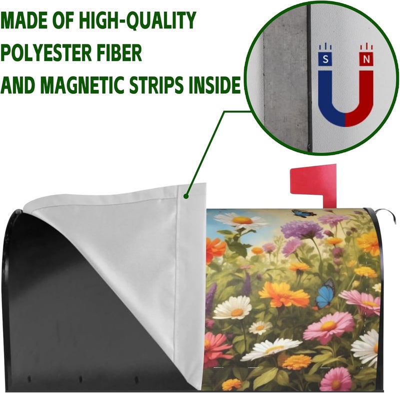 Identiy Colorful Daisy Lavender and Butterfly Mailbox Covers Magnetic Standard Size, Spring Summer Floral Magnetic Mailbox Covers 18"x21" for Holiday Outside Yard Decor - Image 4