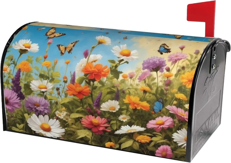 Identiy Colorful Daisy Lavender and Butterfly Mailbox Covers Magnetic Standard Size, Spring Summer Floral Magnetic Mailbox Covers 18"x21" for Holiday Outside Yard Decor - Image 1