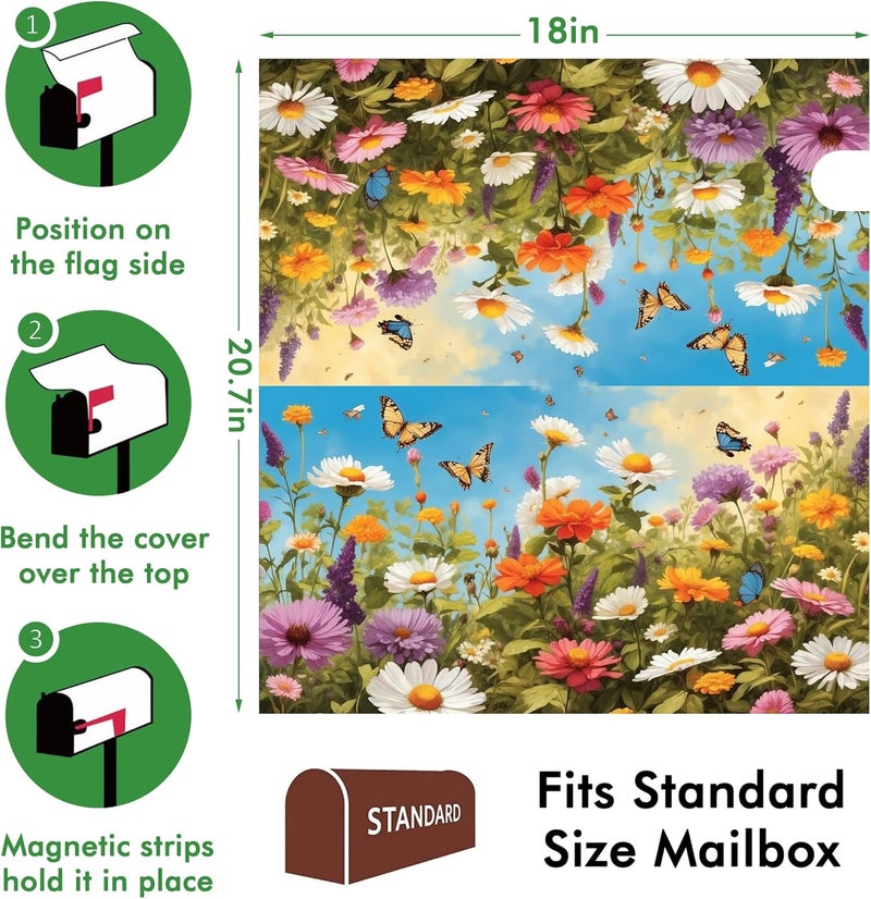 Identiy Colorful Daisy Lavender and Butterfly Mailbox Covers Magnetic Standard Size, Spring Summer Floral Magnetic Mailbox Covers 18"x21" for Holiday Outside Yard Decor - Image 2