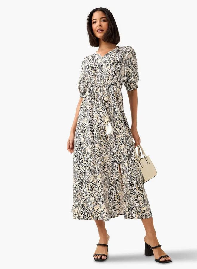 سبلاش فيڤ فستان نسائي بدون كتف بطبعة تجريدية مع أربطة