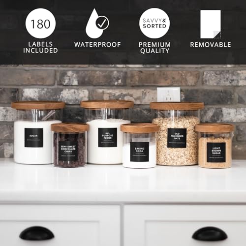 SAVVY & SORTED Black Labels for Containers, 180 Kitchen Labels for Food Storage Container, Pantry Labels for Food Storage, Organize Pantry Essentials Canister Label - Image 4