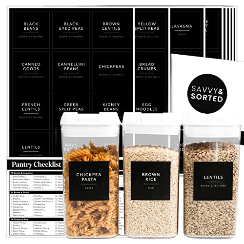 SAVVY & SORTED Black Labels for Containers, 180 Kitchen Labels for Food Storage Container, Pantry Labels for Food Storage, Organize Pantry Essentials Canister Label - Image 1
