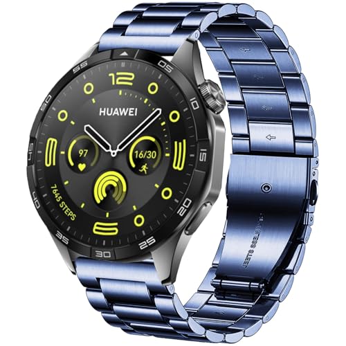DEALELE Bands Compatible with Samsung Galaxy Watch 46mm / Galaxy 3 45mm, 22mm Stainless Steel Metal Replacement Strap for Huawei Wacth GT5 / GT5 Pro / 4/4 Pro / GT4 / 3/3 Pro / GT3 46mm (Blue) - Image 1
