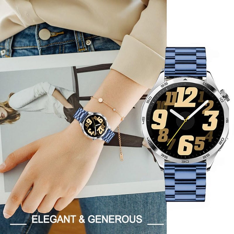 DEALELE Bands Compatible with Samsung Galaxy Watch 46mm / Galaxy 3 45mm, 22mm Stainless Steel Metal Replacement Strap for Huawei Wacth GT5 / GT5 Pro / 4/4 Pro / GT4 / 3/3 Pro / GT3 46mm (Blue) - Image 5
