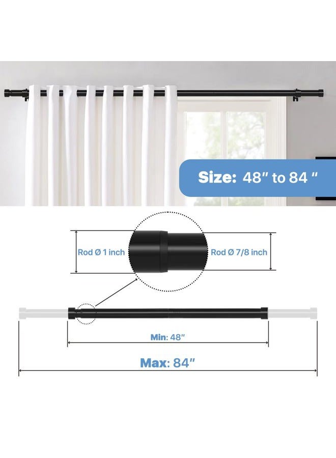 ATUHOLA Black Curtain Rod 84 inch, Heavy Duty Curtain Rods for Windows Adjustable, 1 inch Metal Drapery Rods with End Cap Finials, Modern Drapery Rods for Sliding Door, Bedroom, Living Room - Image 2