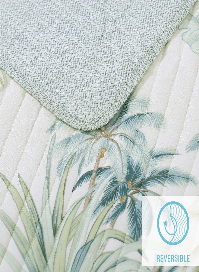 Tommy Bahama - Twin Quilt, Reversible Cotton Bedding, Floral Bedding Set (Serenity Palm Blue, Twin) - Image 3