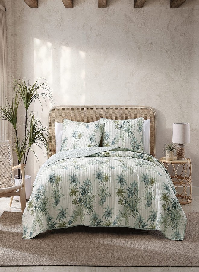Tommy Bahama - Twin Quilt, Reversible Cotton Bedding, Floral Bedding Set (Serenity Palm Blue, Twin) - Image 1