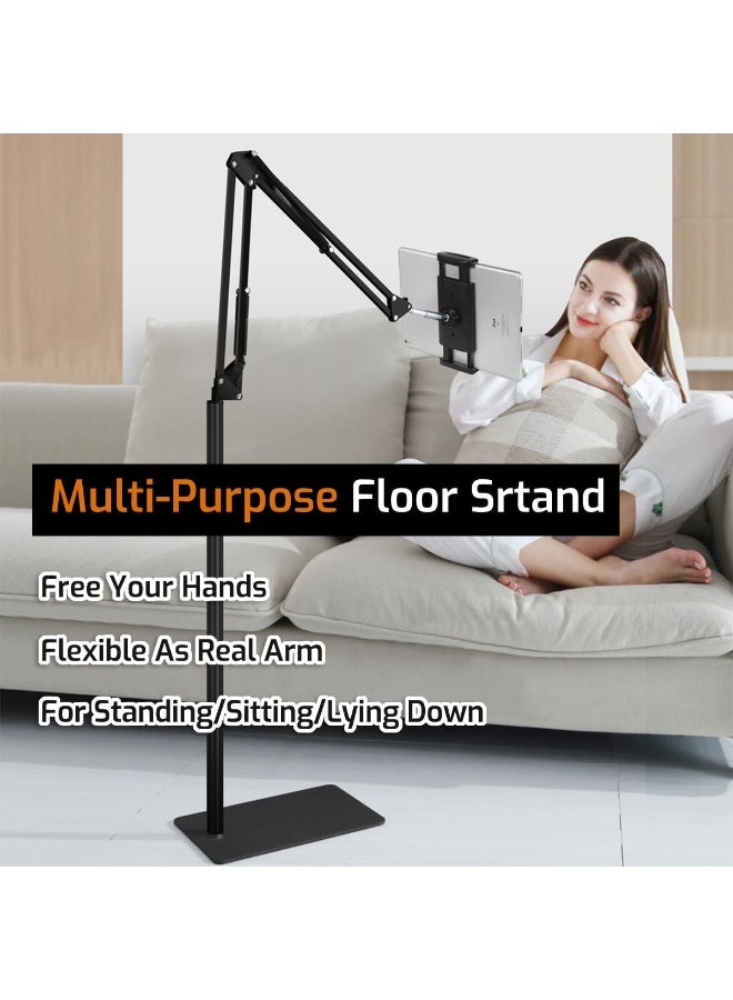 Adjustable Tablet Floor Stand Holder – Swivel Boom Arm Overhead Mount for iPad 12.9/9.7, iPhone, and Smartphones (4.7"–12.9") - Image 5