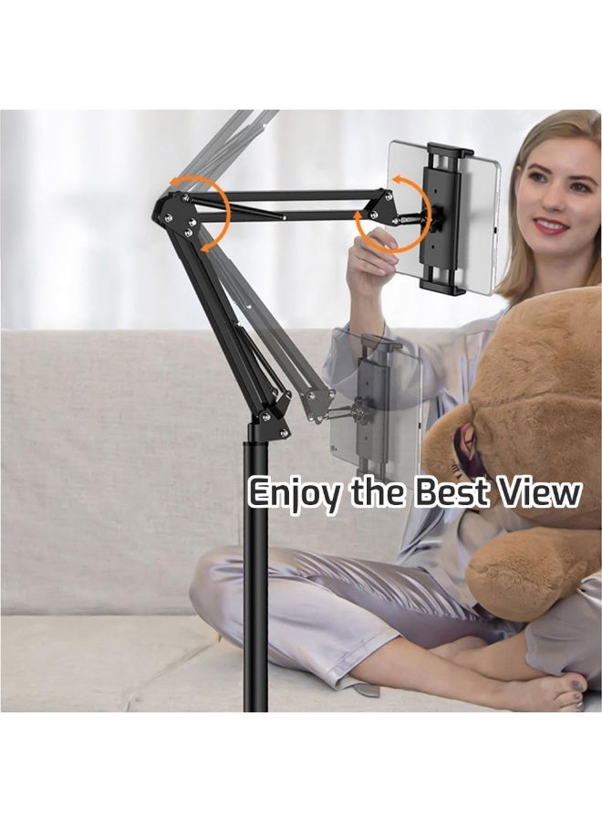 Adjustable Tablet Floor Stand Holder – Swivel Boom Arm Overhead Mount for iPad 12.9/9.7, iPhone, and Smartphones (4.7"–12.9") - Image 4