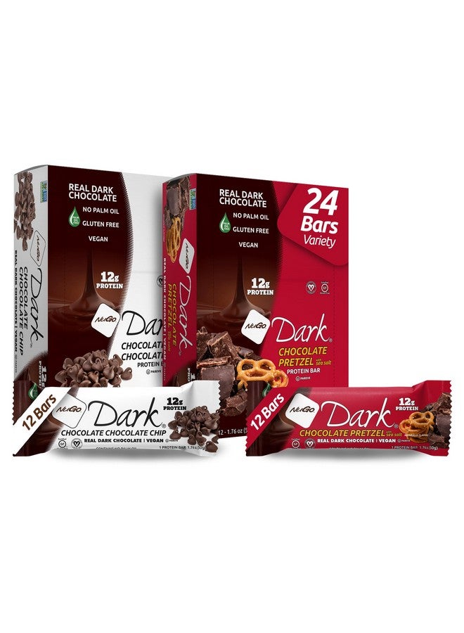 NuGo NuGo Dark Variety - Chocolate Pretzel 12 Bars & Chocolate Chocolate Chip 12 Bars, 12g Protein, Vegan, Gluten Free, Non-GMO, Kosher Pareve, 24 Count  - Image 1