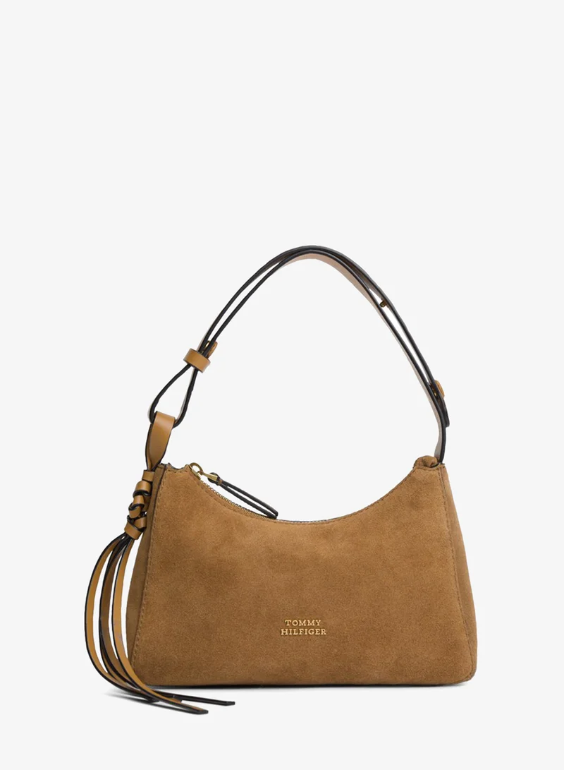 Tommy Hilfiger Metal Logo Suede Shoulder Bag