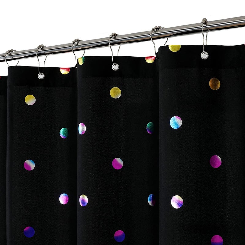 Urban Lotus Black Shower Curtain for Bathroom Metallic Polka Dots Shower Curtains for Kids Decorative Water Resistant Hookless Shower Curtain for Bathroom with Grommet Machine Washable 70 Wx72 L 