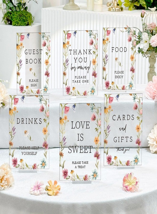 Vercraft 6 Pcs Wildflowers Wedding Table Decorations Take One Sign Thank You Acrylic Sign Centerpieces with Stand 5 x 7" Wedding Birthday Party Decorations for Guests Gifts - Image 1