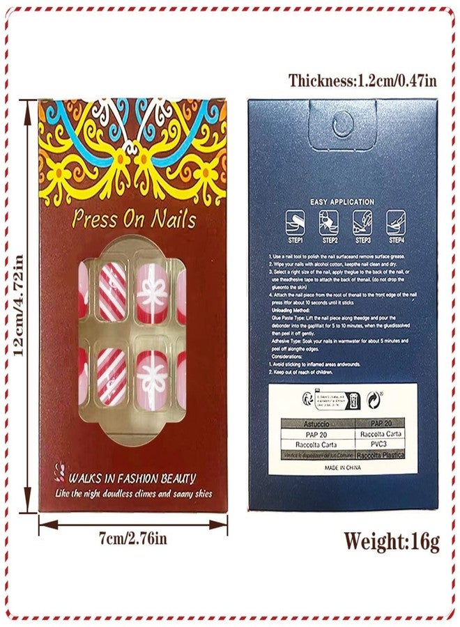 ROKHEVN Christmas Press on Nails Short Square Fake Nails Christmas Hat Snowflake Design Nails Press Ons Red French Tip False Nails Full Cover Acrylic Glue On Nail for Women Nail Art Decoration 24Pcs - Image 5