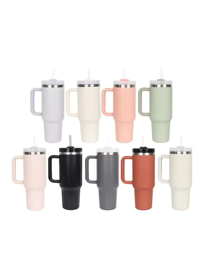 Shopaholic - 40oz Insulated Stainless Steel Tumbler with Handle, Straw & Lid - Large Travel Coffee Mug for Hot & Cold Beverages - Image 1